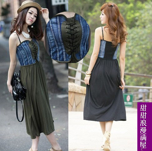 2012 summer women's  high waist  sexy dress denim one-piece dress
