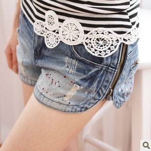 2012 summer women's jeans side zipper distrressed shorts hot trousers 1002