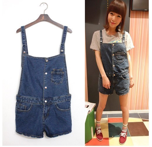 2012 summer women's loose bib pants denim shorts jumpsuit