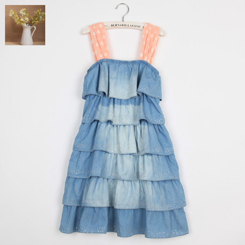 2012 summer women's preppy style casual loose denim suspenders one-piece dress denim skirt layered dress