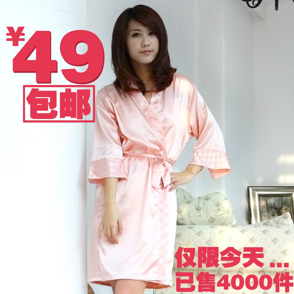 2012 summer women's spaghetti strap sexy nightgown robe twinset faux silk sleepwear