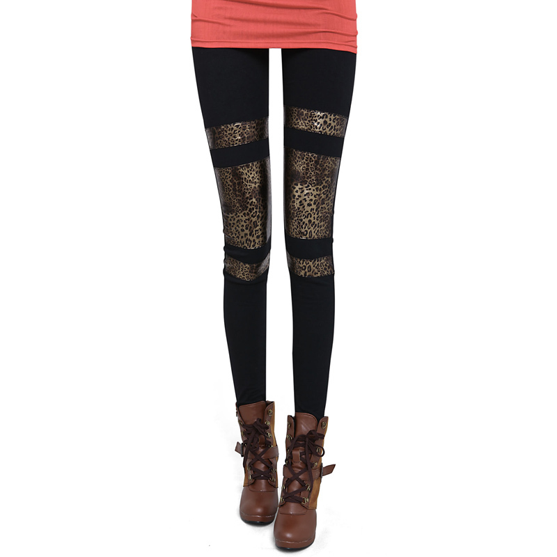 2012 summer women's summer legging cotton cloth leopard print faux leather patchwork vq434