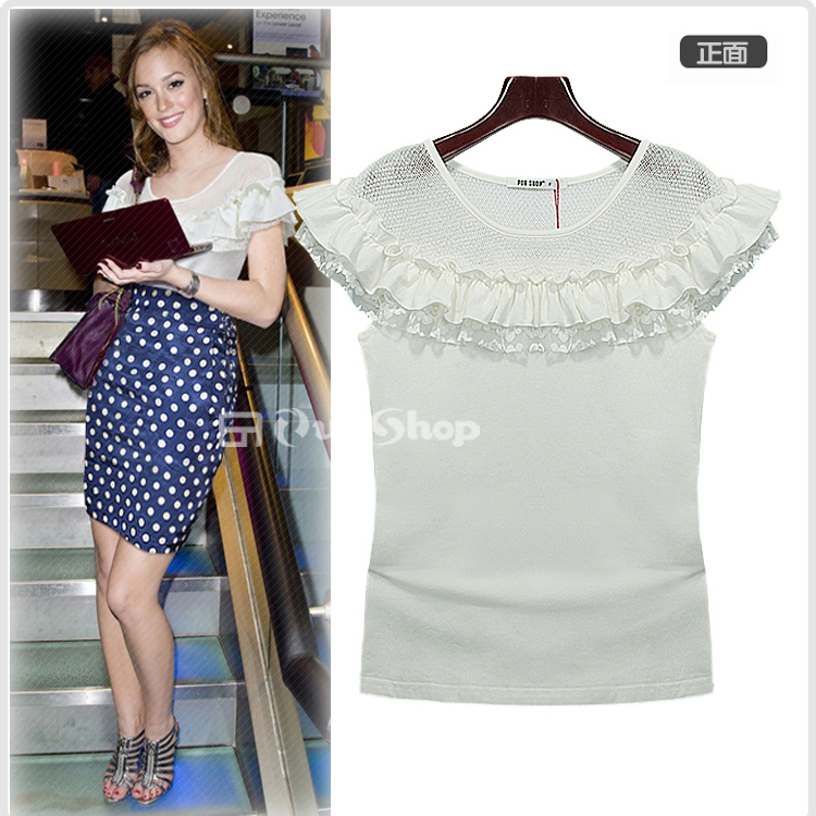 2012 summer women's sweater female cutout ruffle sleeve