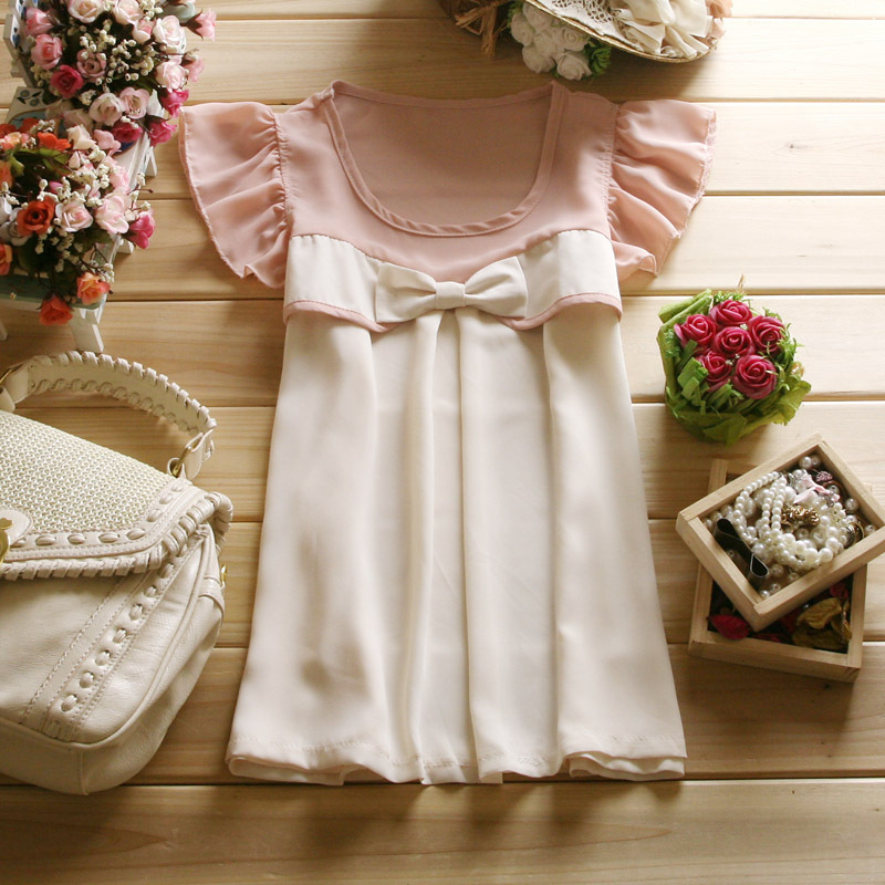 2012 summer women's sweet bow sweep loose small butterfly sleeve sleeveless vest chiffon shirt top