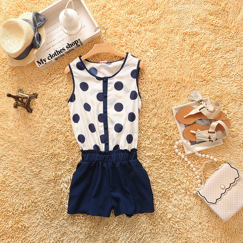 2012 summer women's sweet polka dot loose casual shorts sleeveless vest jumpsuit