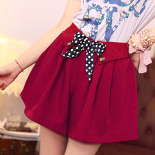 2012 summer women's vintage casual polka dot lacing high waist culottes shorts