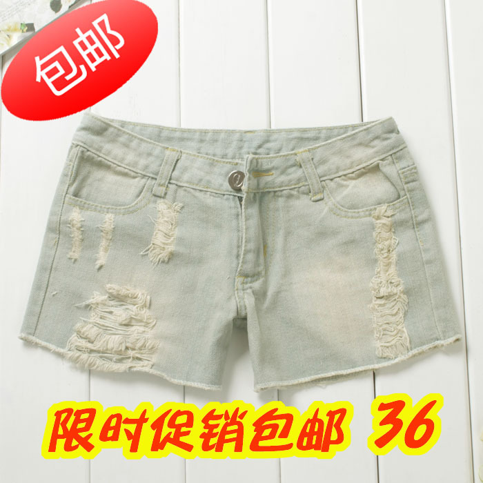 2012 summer women's water wash distrressed boot cut jeans legging shorts denim shorts
