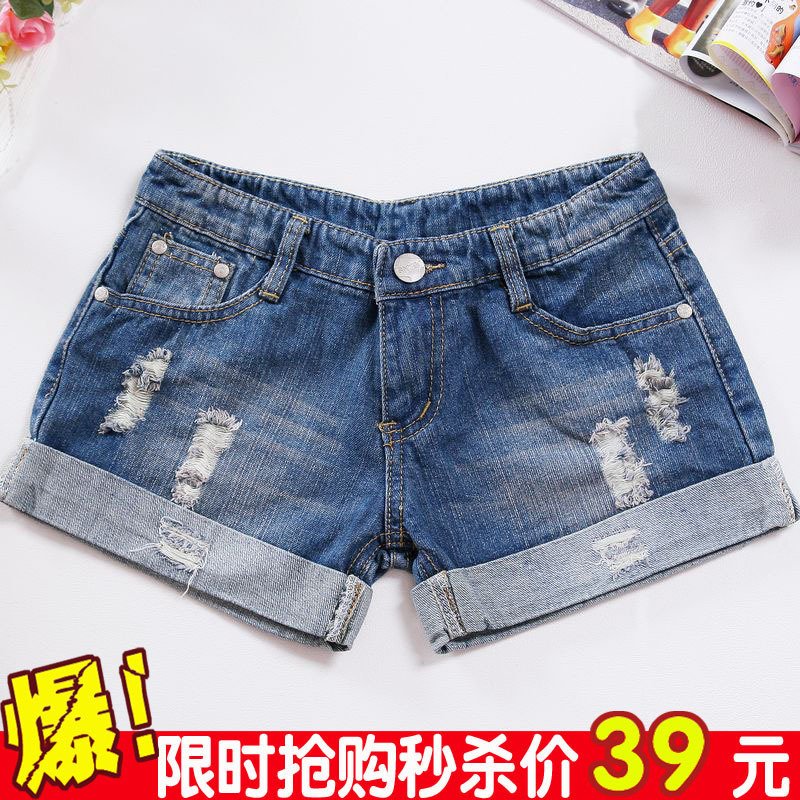 2012 summer women's water wash roll-up hem hole legging shorts boot cut jeans denim shorts