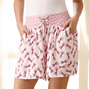 2012 summer woven cotton 100% cotton bow print shorts Women summer shorts