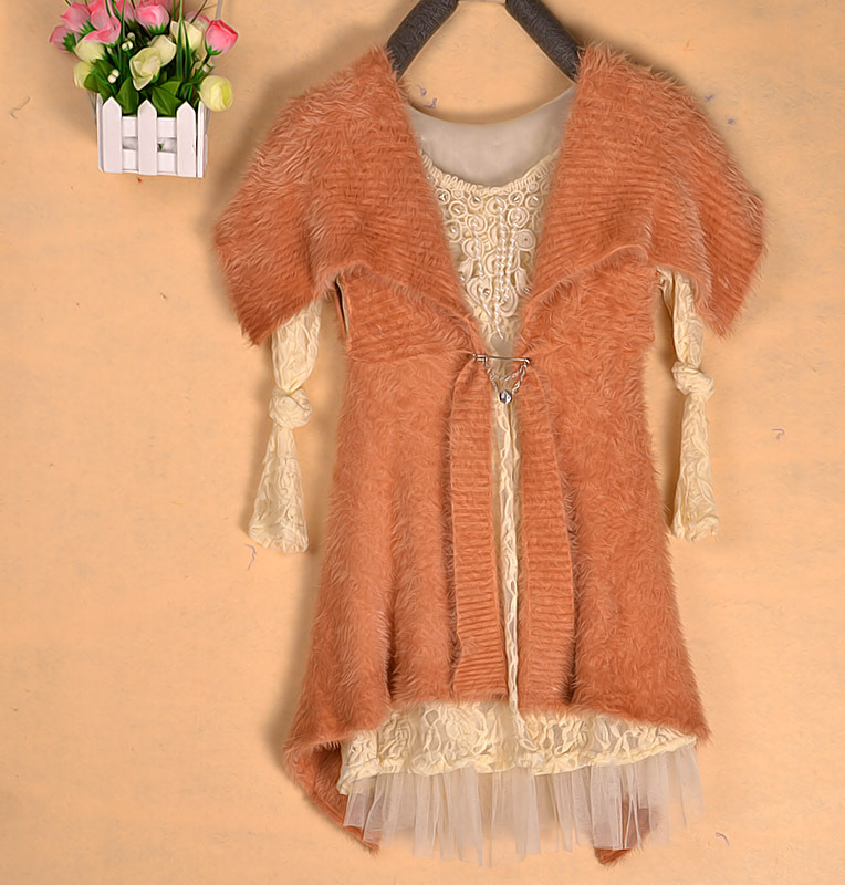 2012 sweater female autumn and winter turn-down collar sweater outerwear plush soft ol elegant sweater outerwear brooch