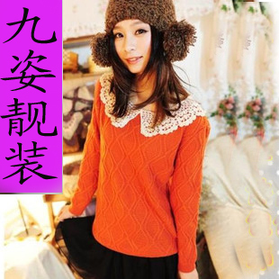 2012 sweater jacquard basic shirt crochet rhombus peter pan collar sweater outerwear