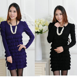 2012 sweater medium-long sweater female slim basic layered dress