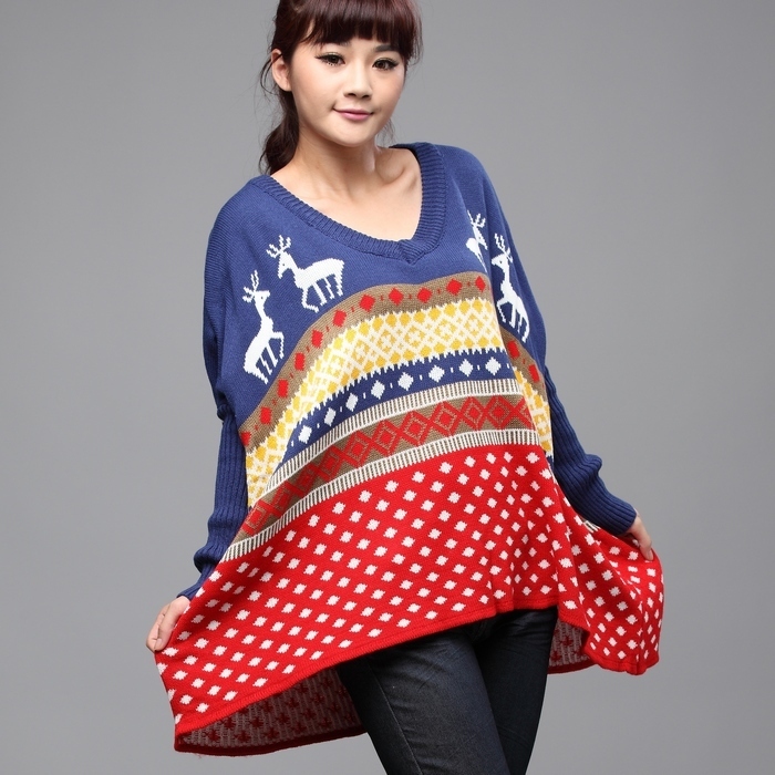 2012 sweater V-neck thick cape large size sweater loose long plus size sweater q108 free shipping