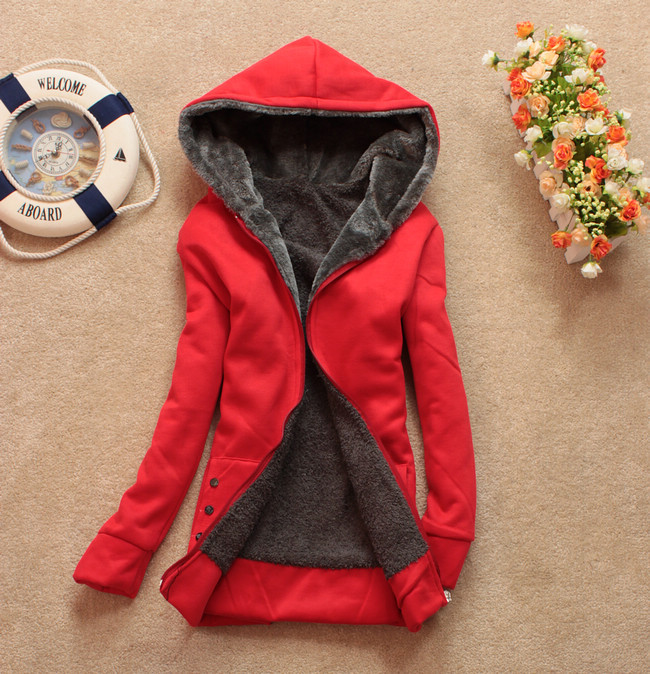 2012 Sweatshirt autumn and winter women classic cotton-padded jacket casual thickening berber fleece zipper with a hood