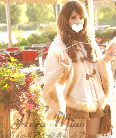 2012 sweet plush with a hood fur ball horn button cloak sweater 1833