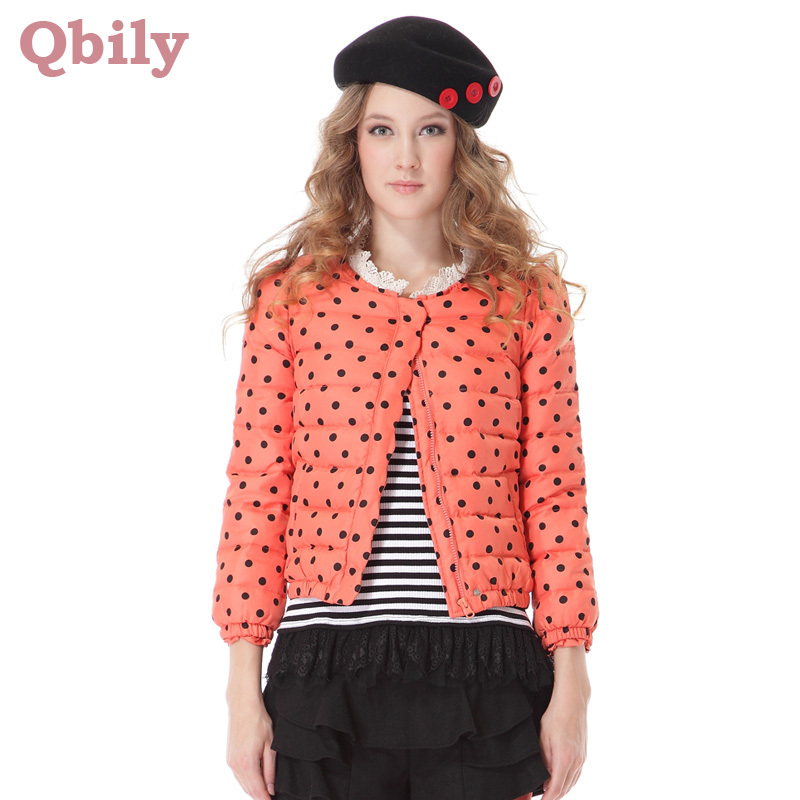 2012 sweet polka dot cutout o-neck slim down coat down jacket short