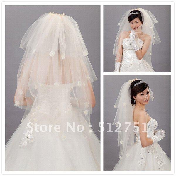 2012 the latest style, Free shipping Real In Stock 2 Layers tulle veil Bridal Veils  For Wedding Dresses Bridal Gowns TS022