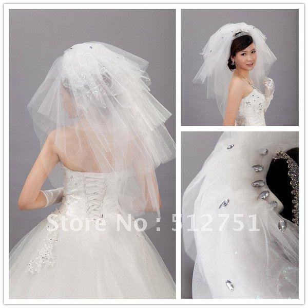2012 the latest style, Free shipping Real In Stock 2 Layers tulle veil Bridal Veils Veil For Wedding Dresses Bridal Gowns TS023