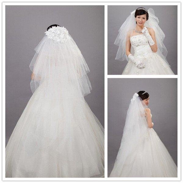 2012 the latest style, Free shipping Real In Stock 2 Layers tulle veil Bridal Veils Veil For Wedding Dresses Bridal Gowns TS026