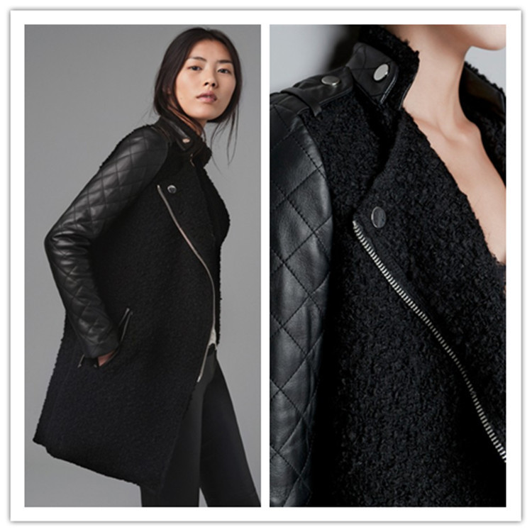 2012 the new winter Europe and the United States stand-up collar women coat long black quilted leather sleeves women woolen coat