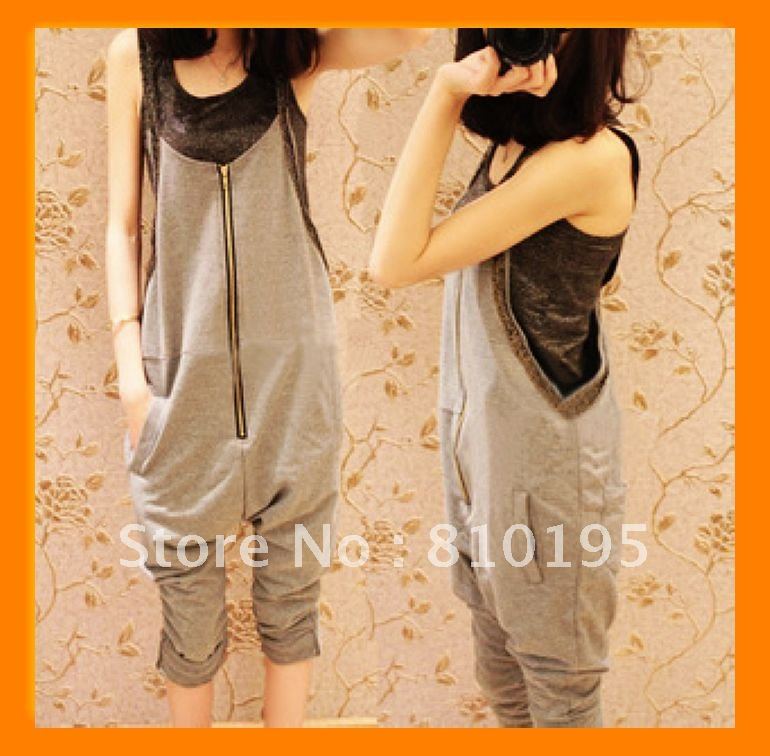 2012 The trendy cotton zip-front jumpsuit rompers, gray sequins  overall pants