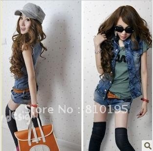 2012 The trendy split denim sleeveless Rompers jumpsuit,denim playsuit,skinny pants