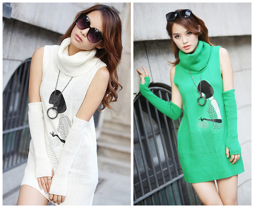 2012 thermal doll rhinestones turtleneck sweater long-sleeve gloves