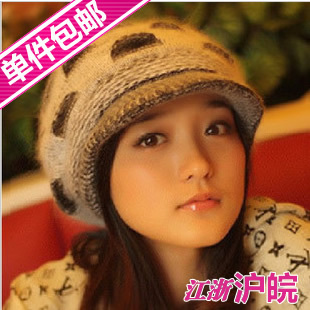 2012 thermal rabbit fur hat autumn and winter pleated knitted hat short knitted hat female