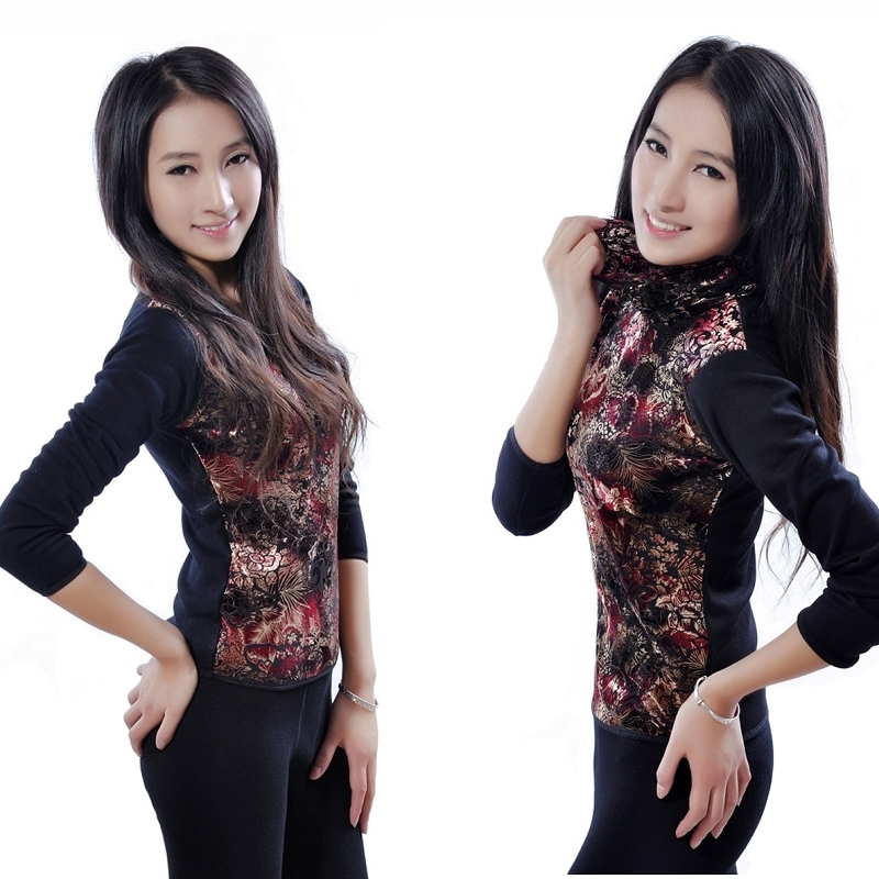 2012 thermal  thickening plus velvet women's turtleneck slim  set underwear long