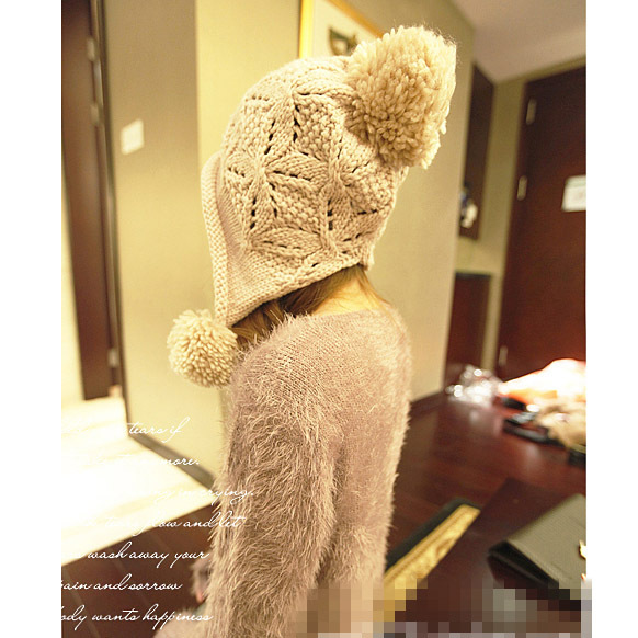 2012 thick yarn large sphere ear thermal knitted hat knitted winter autumn and winter