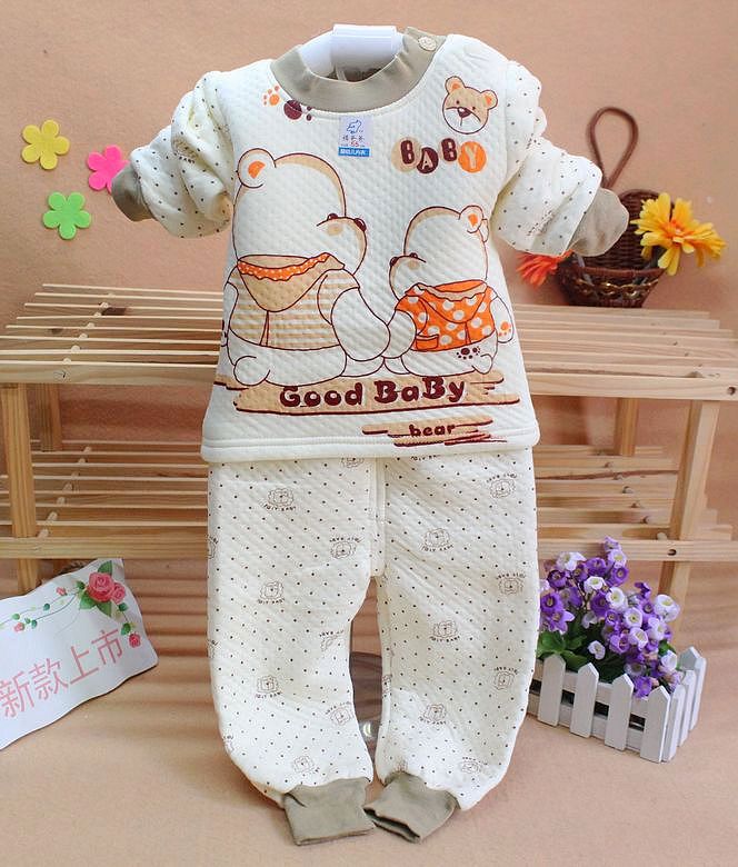2012 thickening 100% cotton thermal underwear child infant cartoon o-neck buckle thermal ploughboys set