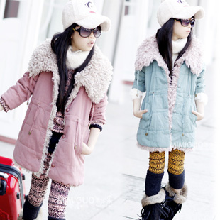 2012 thickening female child wadded jacket personalized turn-down collar liner slim waist ploughboys trench children clothing