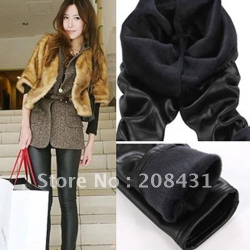 2012 thicker winter a double-layer thermal beaver Faux Leather Leggings / nine pants