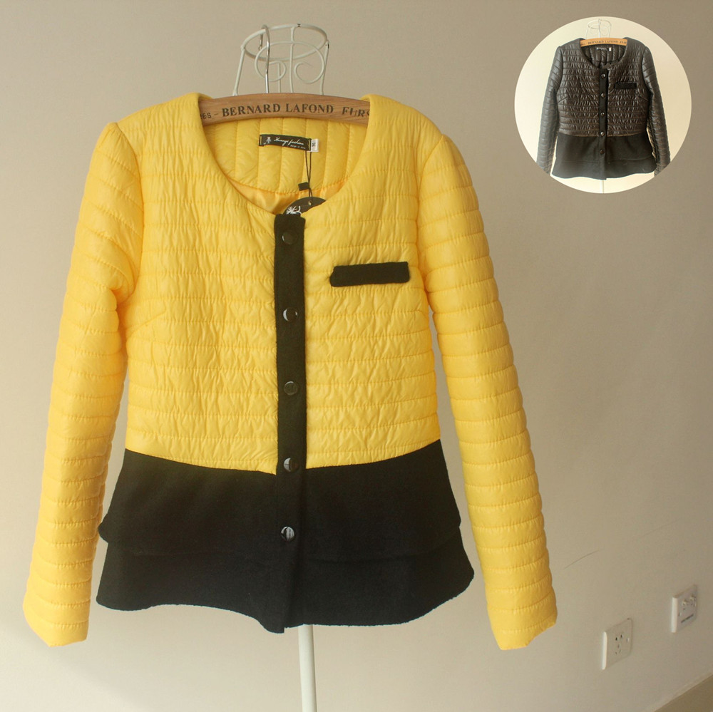 2012 thin down patchwork woolen wadded jacket thin cotton-padded jacket slim princess dress woolen clothing