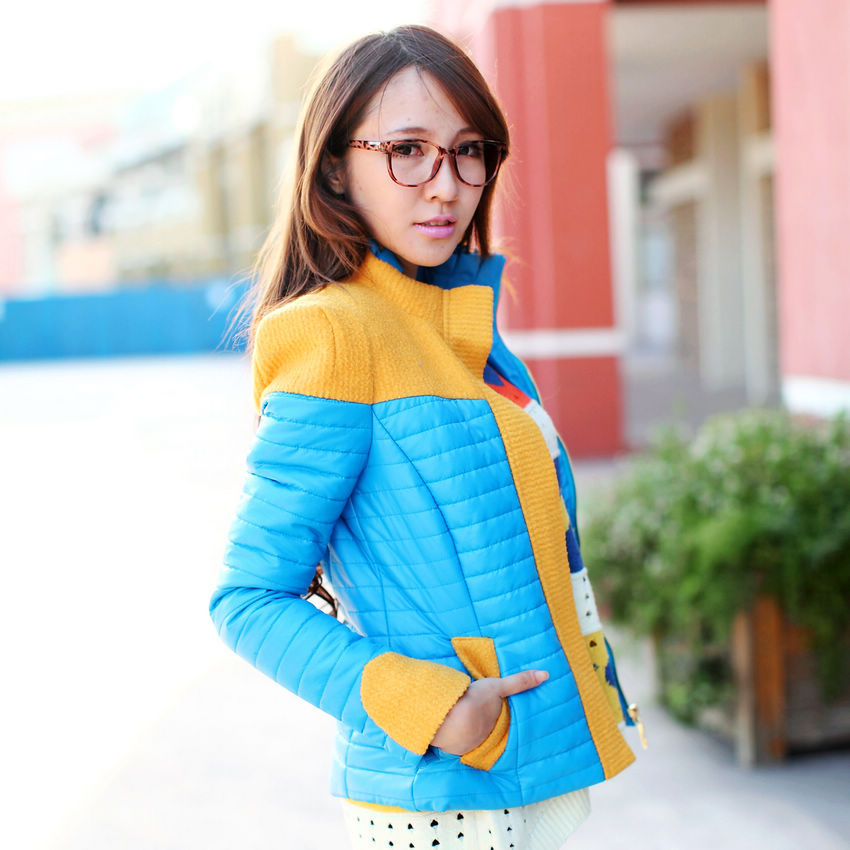 2012 thin female wadded jacket woolen patchwork faux cotton-padded jacket