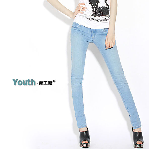 2012 thin light blue jeans female low-waist skinny pants slim pencil pants small yards trousers