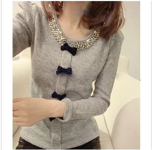 2012 three-color beaded bow shirt pullover 1133