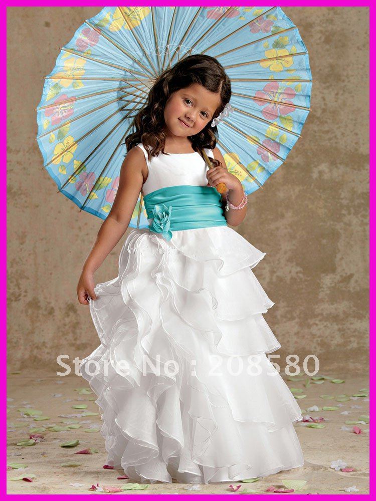 2012 tiered organza A-line floor-length long sash baby flower girl dresses F075