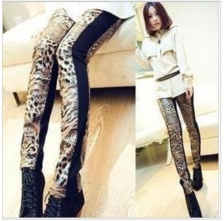 2012 tiger faux leather patchwork fashion massifs legging ankle length trousers leopard print legging pants leg , Free Shipping