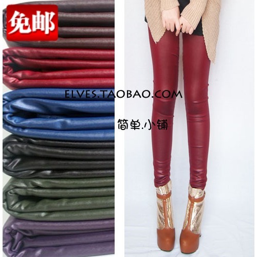 2012 tight matt multicolour plus velvet thickening faux leather legging faux leather pants