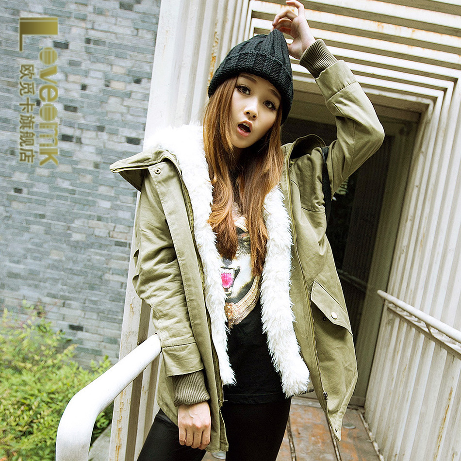 2012 tooling Army Green dovetail wadded jacket women's cotton-padded jacket berber fleece wadded jacket outerwear overcoat