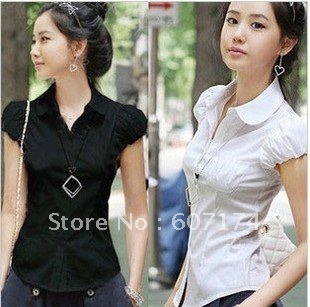2012 Top sell&PROMOTION ladies Purf Sleeve slim shirt,OL shirt&blouse,Asian:S-XL,Black/White,#1093,Free shiping