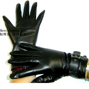 2012 top women's short design senior genuine leather gloves black 2061 Free Shipping