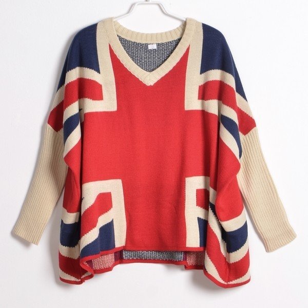 2012 torx flag loose V-neck thick fashion women's sweater women street design pullovers all match top coat wholesale & retail
