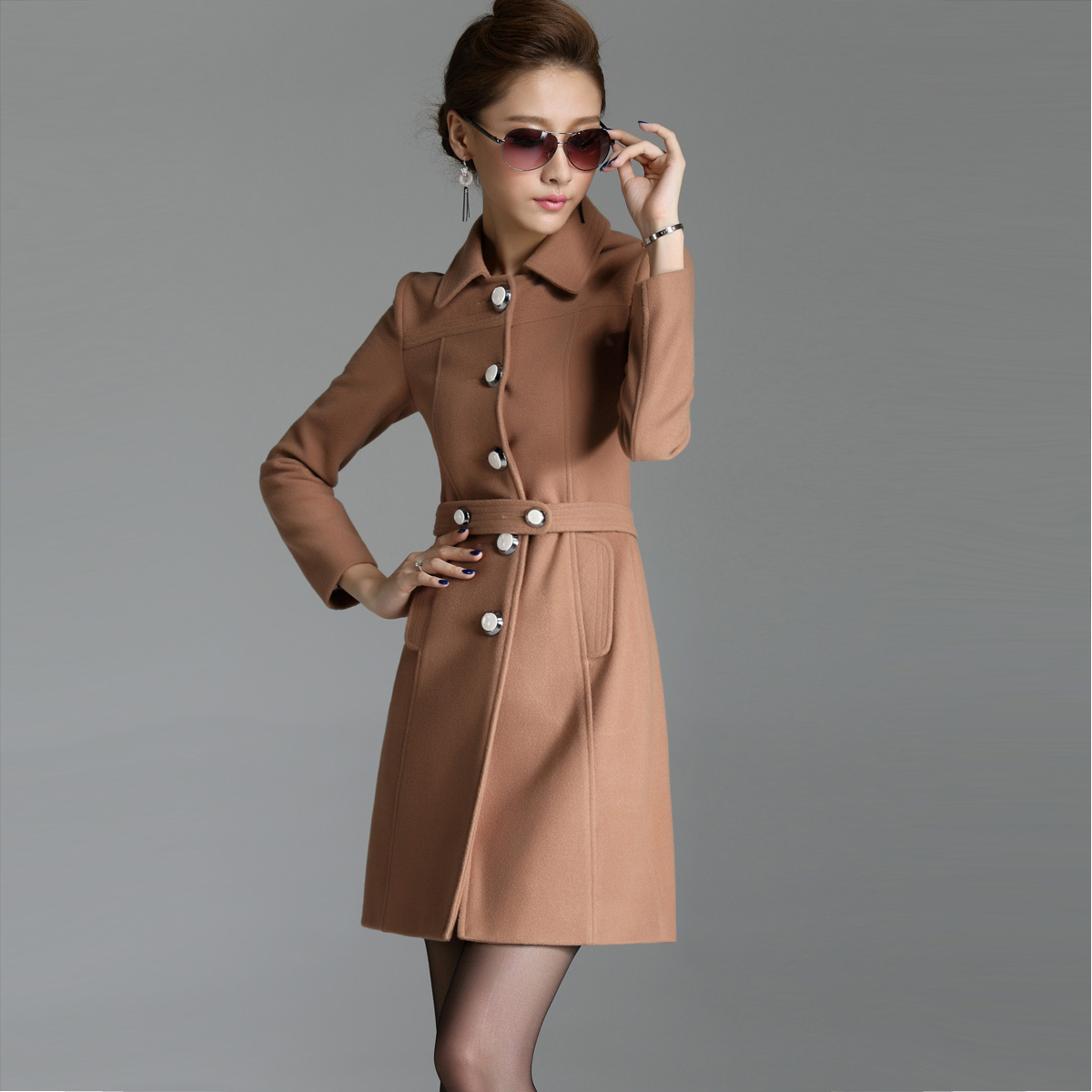 2012 trench fashion women's medium-long plus size woolen outerwear overcoat 8831 free shipping