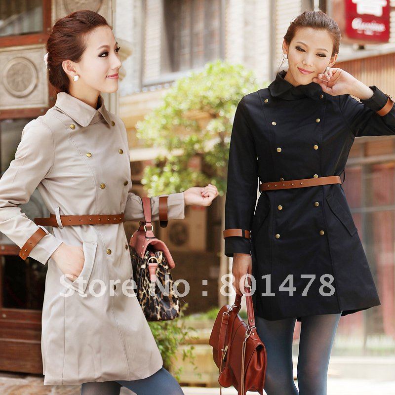 2012 trench women's autumn and winter outerwear medium long slim clip double breasted women's trench