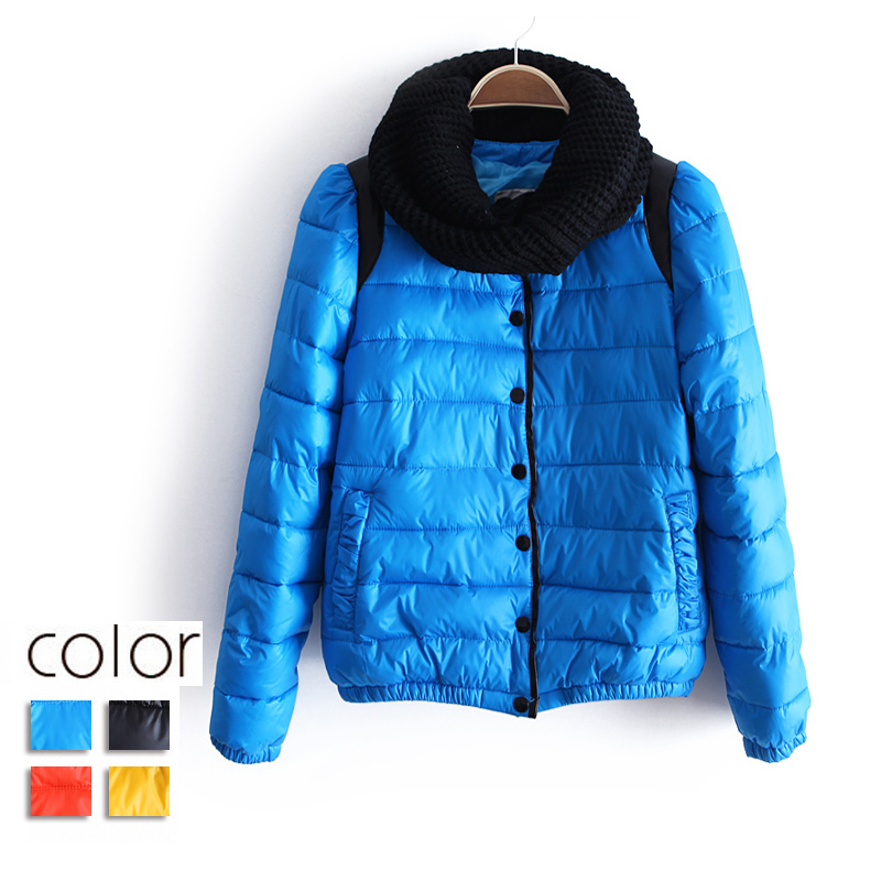 2012 trend o-neck color block decoration push-up straight cotton-padded jacket wadded jacket outerwear scarf ww2727