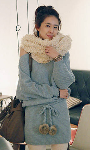 2012 trend oblique hairy ball lashing slim waist medium-long sweater one-piece dress