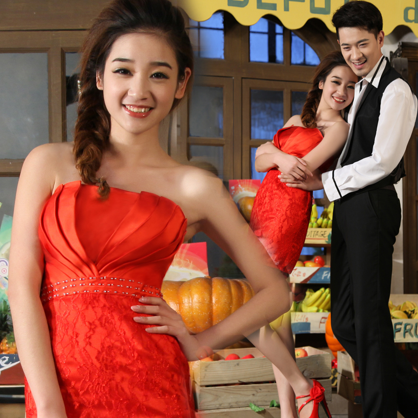 2012 tube top type wedding dinner short skirt short formal dress in red colors and high quality OEM FC088