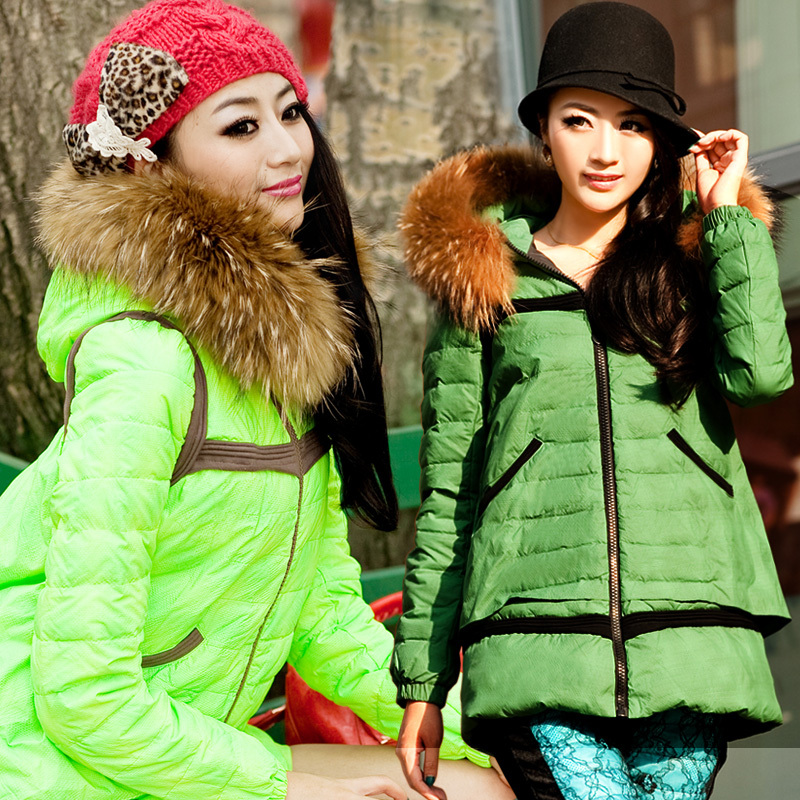 2012 TULEH tulle tulip raccoon fur short design cutout after hemming female down coat down coat
